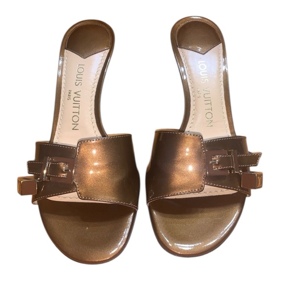 Louis Vuitton bronze vernis Dice mule heel sandals - Picture 1 of 9